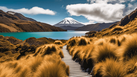 Create a scenic landscape featuring some of the top hiking trails in New Zealand. Showcase a diverse array of terrains such as lush forests, alpine mountains, dramatic coastal cliffs, and serene lakes