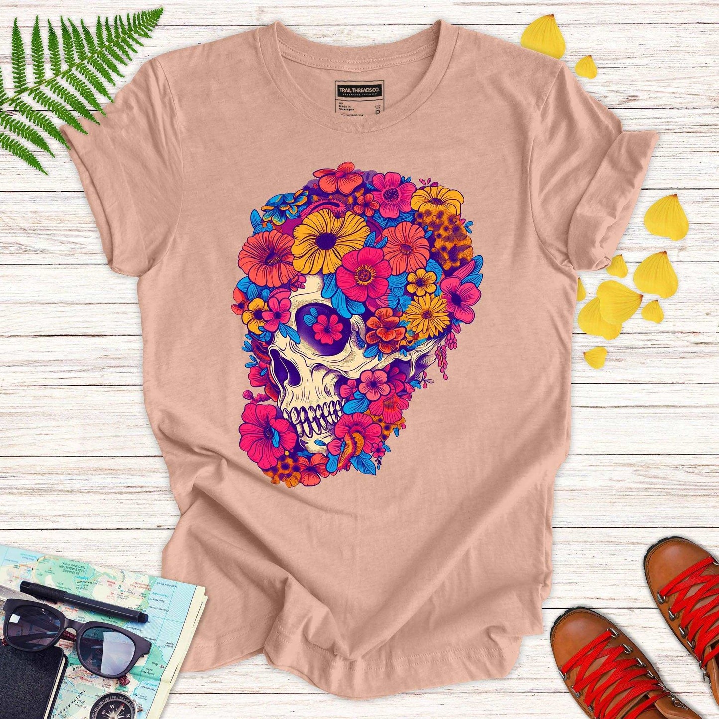 Flower Power Skull T-shirt - Trail Threads Co. Limited