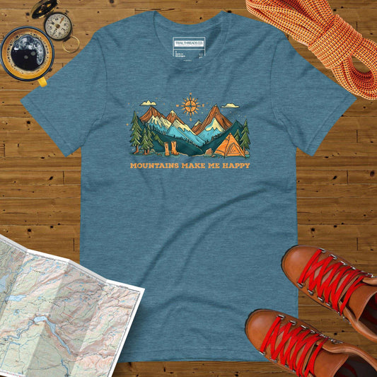 Mountains Make me Happy Unisex Heather Tee - Trail Threads Co. Limited