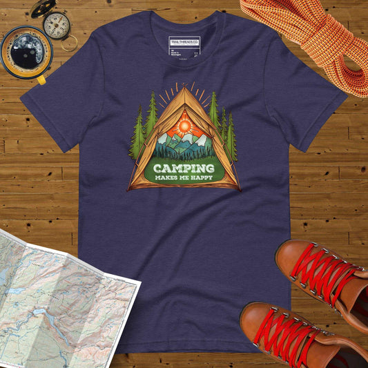 Camping Makes me Happy Unisex Heather Tee - Trail Threads Co. Limited